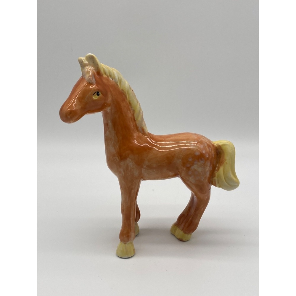 Vintage Hand Painted Ceramic Horse Colt Figurine Chestnut Dapple 6.5 Inch